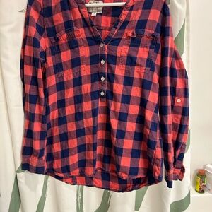 Old Navy Coral and Blue Plaid Shirt